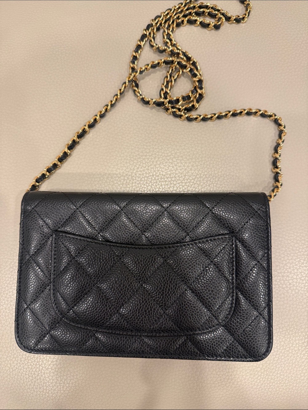 CHANEL Black Quilted Caviar WOC Wallet on Chain Gold Hardware - Picture 3 of 4